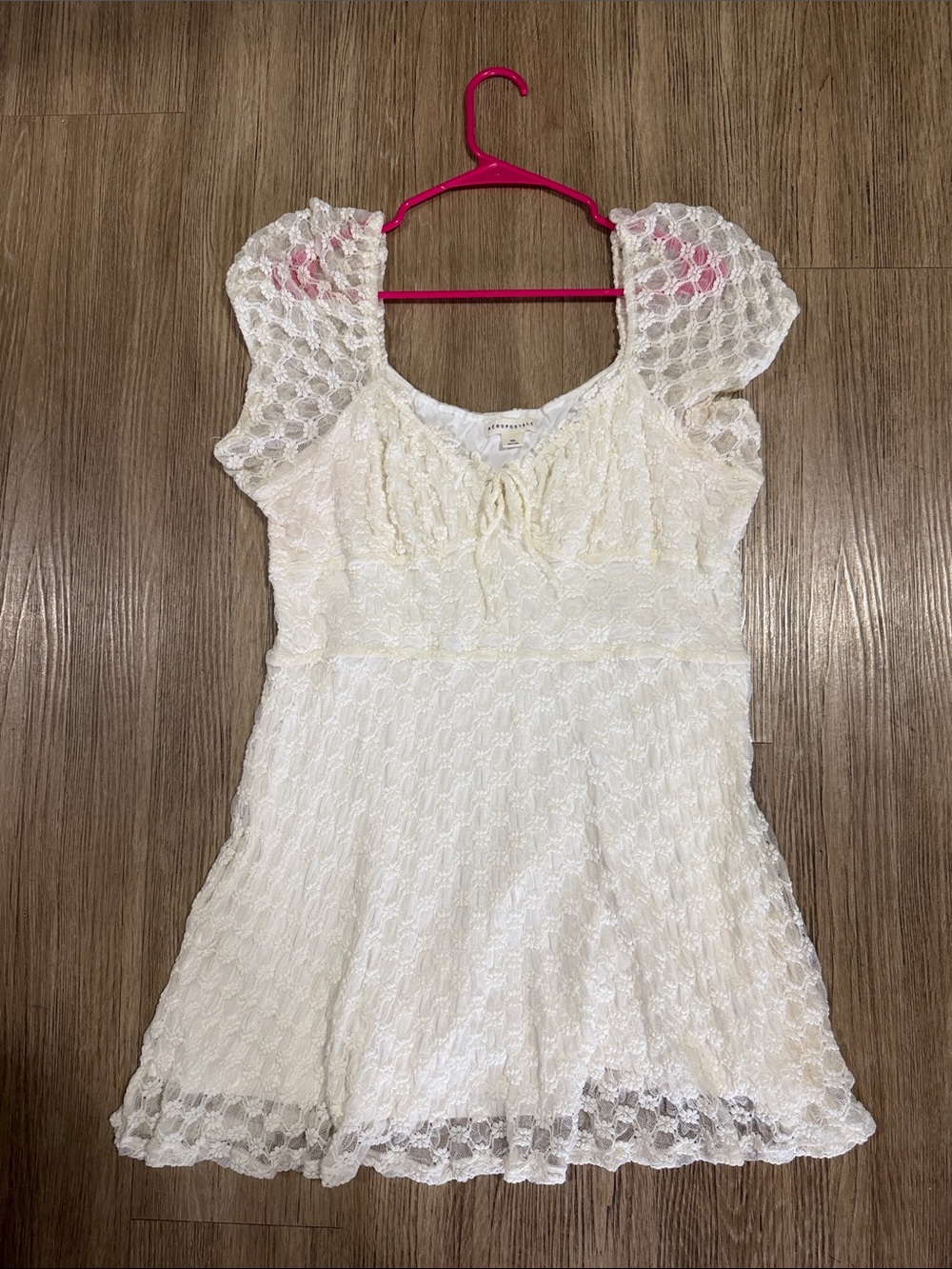 Aeropostale Lace Flutter Sleeve Dress - Cream XXL Junior